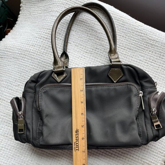 MZ Wallace Kara Satchel Bag Nylon Patent Leather Trim Dual Handle 6 Pockets Gray - Picture 16 of 16